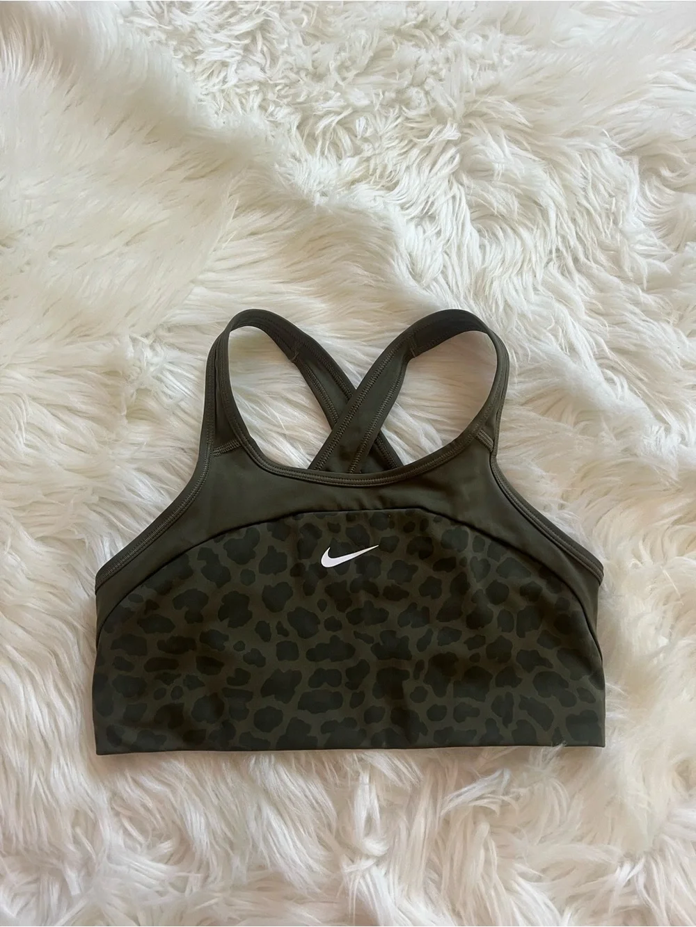 Nike Olive Green Leopard-Print Racerback Sports Bra Size Small
